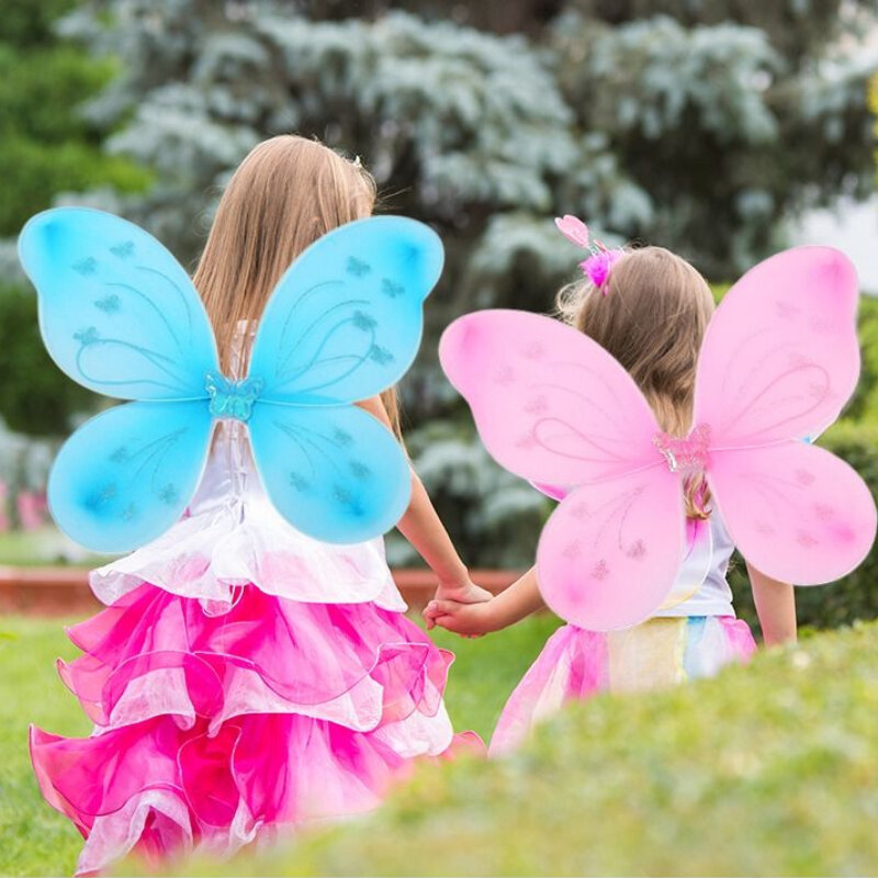 3 pz/set bambini farfalla fascia ali simpatici oggetti di scena per feste con fata bacchetta Glitter farfalla vestire fata ala Costume Cosplay