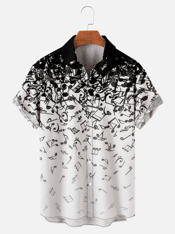 New Men's Shirts Note Painting Short Sleeve Tops landscape Print Summer Button Shirts for Men And Women