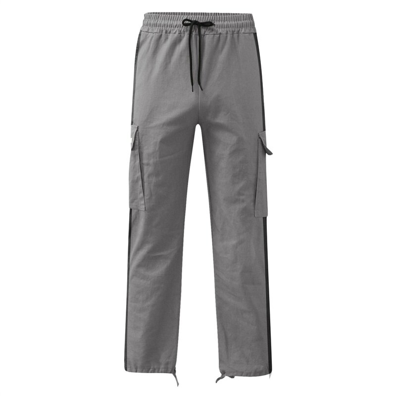 Men Baggy Pants Drawstring Waistband Contrast Color Cargo Pants Multiple Pockets Jogger Pants Autumn Spring Clothes Streetwear