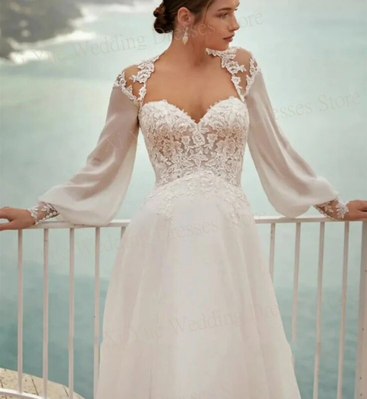 Boho Generous Simple Sweetheart Wedding Dresses A Line Lace Appliques Bride Gowns Long Sleeves Robe Custom Vestido De Novia 2024