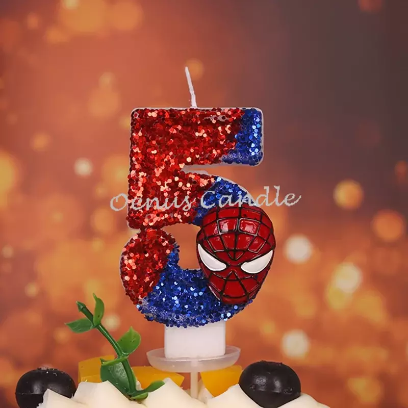 Sparklers Spidermann lilin ulang tahun asli untuk dekorasi kue ulang tahun bertema kartun untuk pesta anak laki-laki