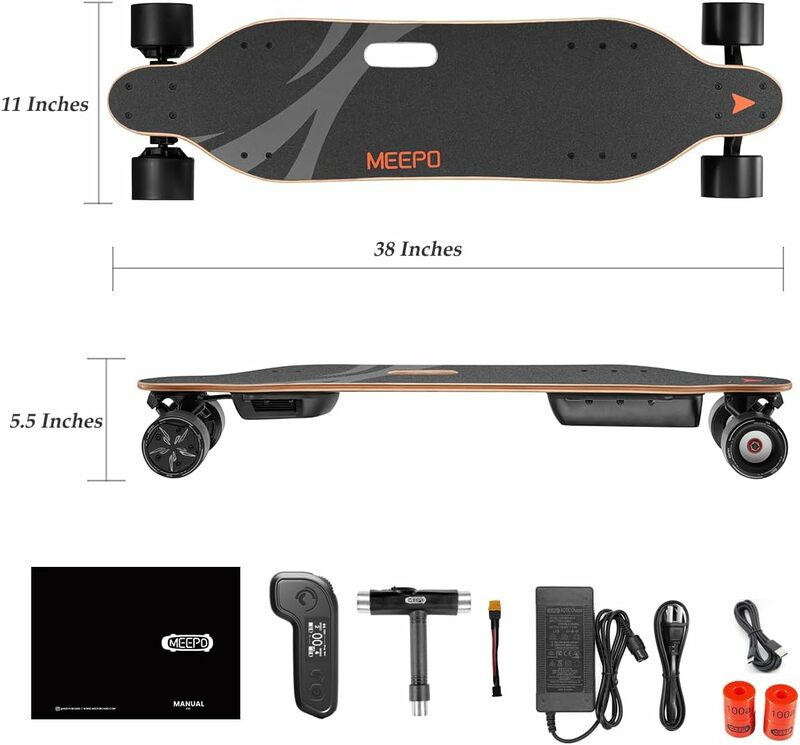 MEEPO-Skate elétrico com controle remoto, velocidade máxima de 29 mph, travagem suave, alça de transporte fácil, adequado para adultos, V5