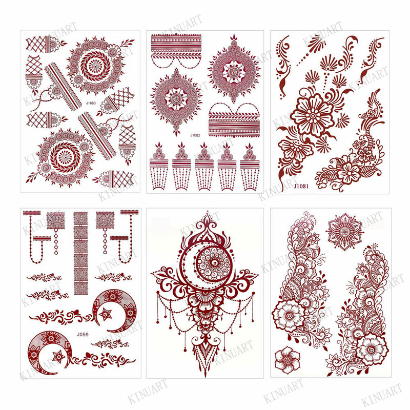 Tatuajes Temporales impermeables para mujeres, pegatinas de tatuaje de Henna, diseño de Mehndi, tatuaje falso para mano, pierna, manga, arte corporal, tatuaje de Hena