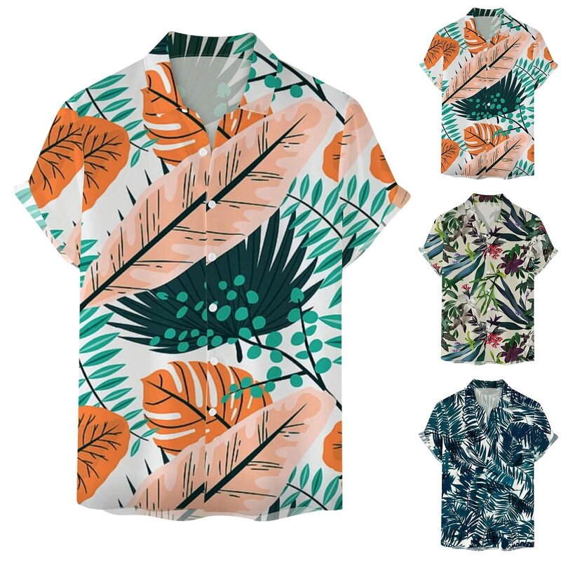 Kaus motif bunga ukuran besar motif 3D Hawaii musim panas pria pakaian Harajuku Y2k liburan jalanan kasual tropis untuk pantai pola tanaman