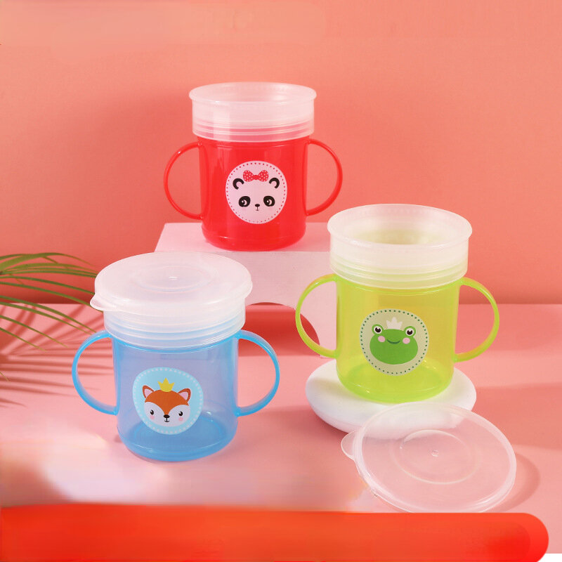 Sealed with a lid infant drinking 360 school drinking cup children with handle large calibre training PP cups baby water bottle