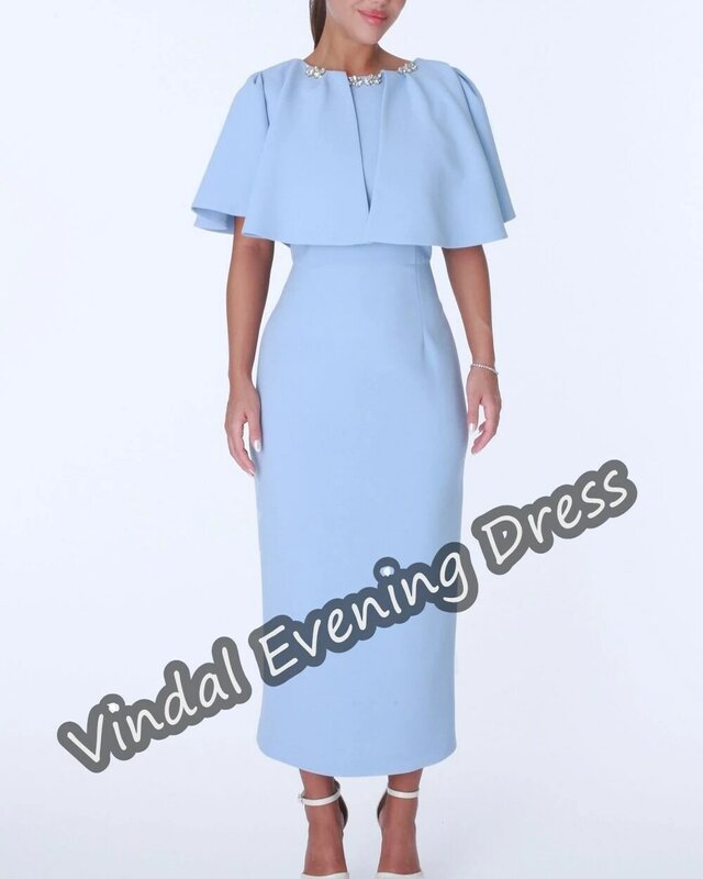 Vindal Scoop dekolt suknia wieczorowa syrenka elegancki wbudowany biustonosz do kostek saudyjskiej krepy krótkie rękawy dla kobiety 2024