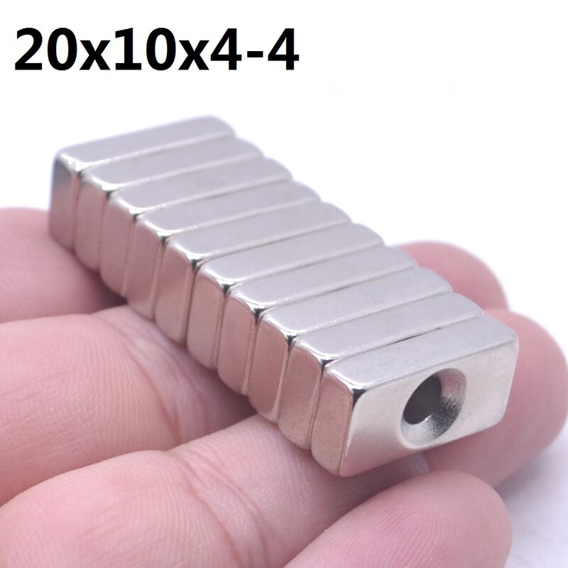 1/5/10/20/200 Buah N35 Magnet Persegi Panjang F 20X10X4 Mm Lubang 4 Mm Magnet Neodymium Super Kuat 20*10*4 Mm Magnet NdFeB 20X10X4