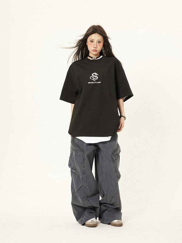 Pantalones Cargo holgados para mujer, vaqueros de pierna ancha con múltiples bolsillos, estilo callejero americano, novedad de primavera 2024