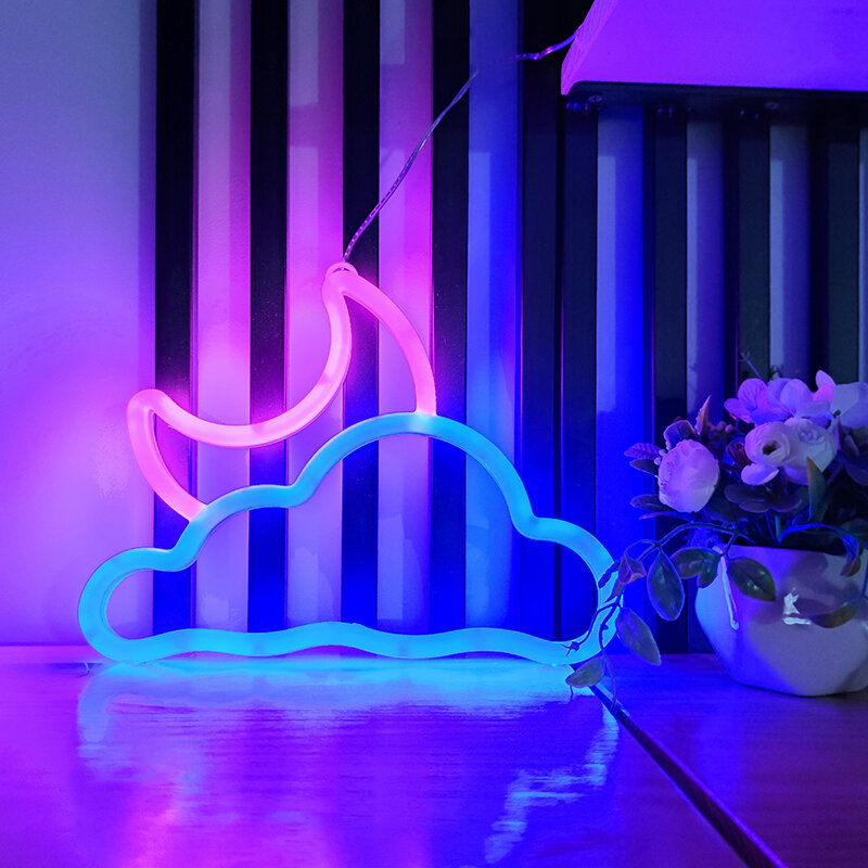 Moon Neon Signs LED Night Light,USB/Battery Powered atmosphere Lighting,for Birthday,Living Room,Garden,E-sports Room, Decor