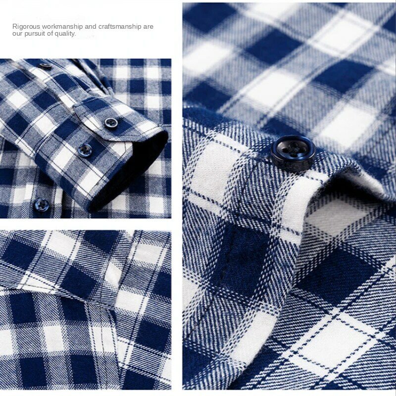 Camisa a cuadros de manga larga para hombre, ropa informal de algodón cepillado, talla grande, franela, 100% algodón