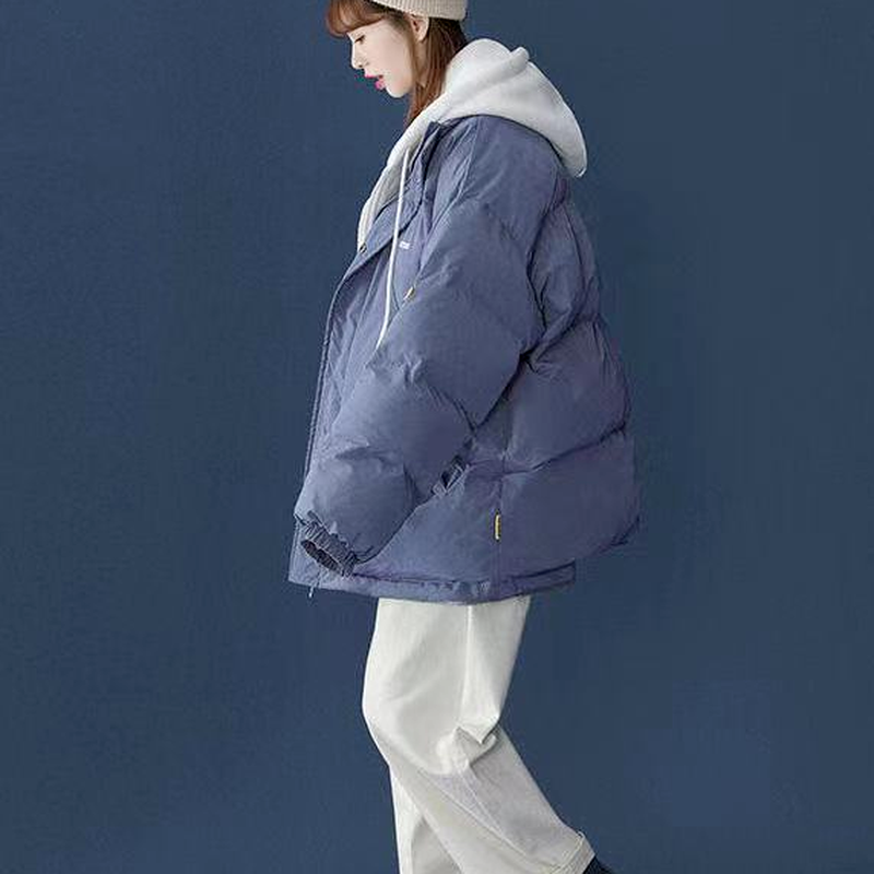 Moda cotone spesso abbigliamento coppia stile coreano sciolto falso due pezzi Splicing con cappuccio Top giacca primaverile da donna da uomo inverno