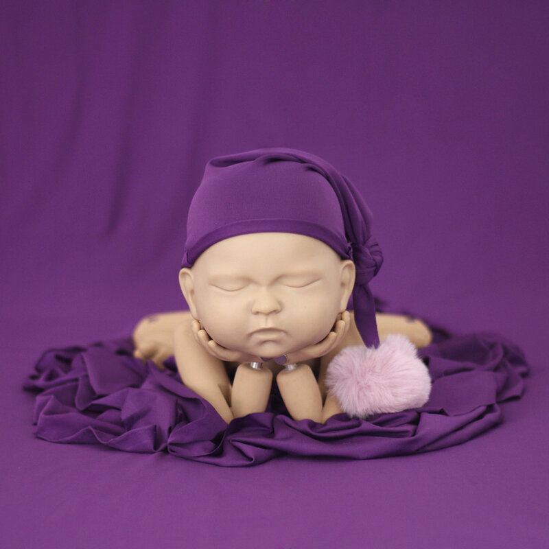 Accessoires de photographie pour nouveau-né, couverture de photographie de bébé teinte solide, chapeau de boule rond et doux, accessoires de séance photo