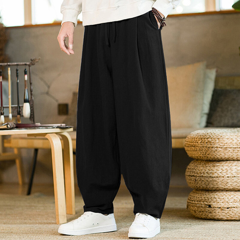 Pantalones anchos de cintura de Color sólido para hombre, pantalón holgado informal, pierna de primavera