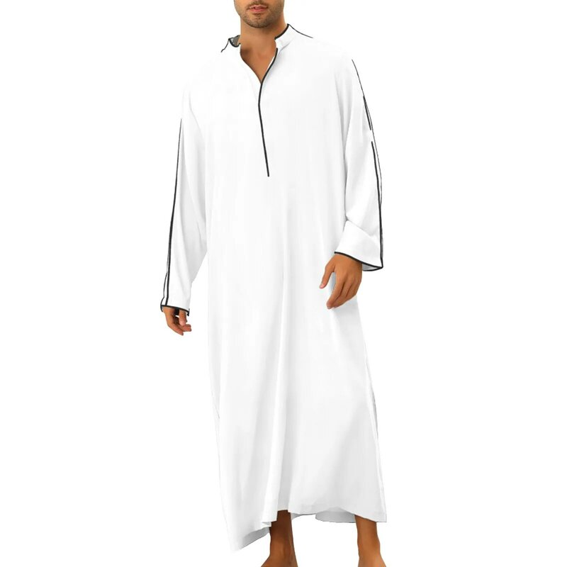2024 New Men's Arabia Casual Round Neck Long Sleeve Pocket Loose Robe Shirts Muslim Robe Fashion Clothes Islamic Kaftan
