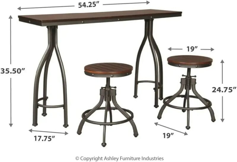 New Signature Design by Ashley Odium Urban Counter Height Dining Table Set with 2 Bar Stools, Gray   | USA | NEW