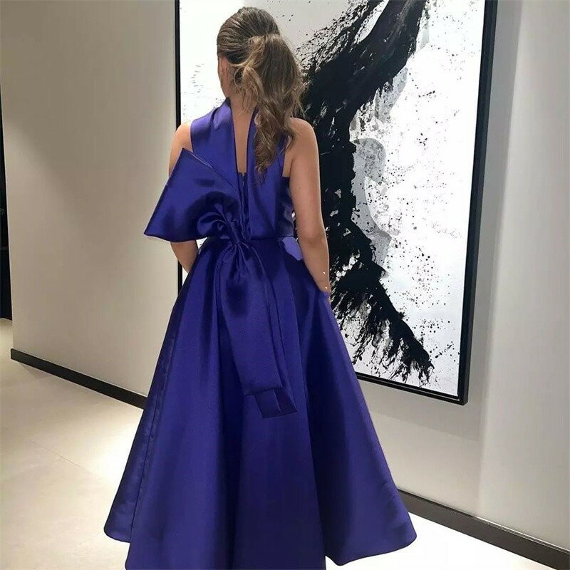 Женское атласное вечернее платье Koendye, фиолетовое длинное платье с лямкой на шее и большим бантом на спине, платье подружки невесты для выпускного вечера, 2024