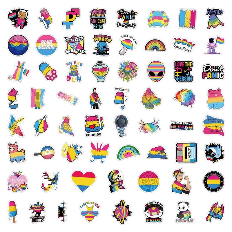 10/30/60pcs Pansexual Pride Graffiti Stickers Cartoon Rainbow LGBT decalcomanie decorazione fai da te Laptop chitarra Notebook casco giocattoli per bambini