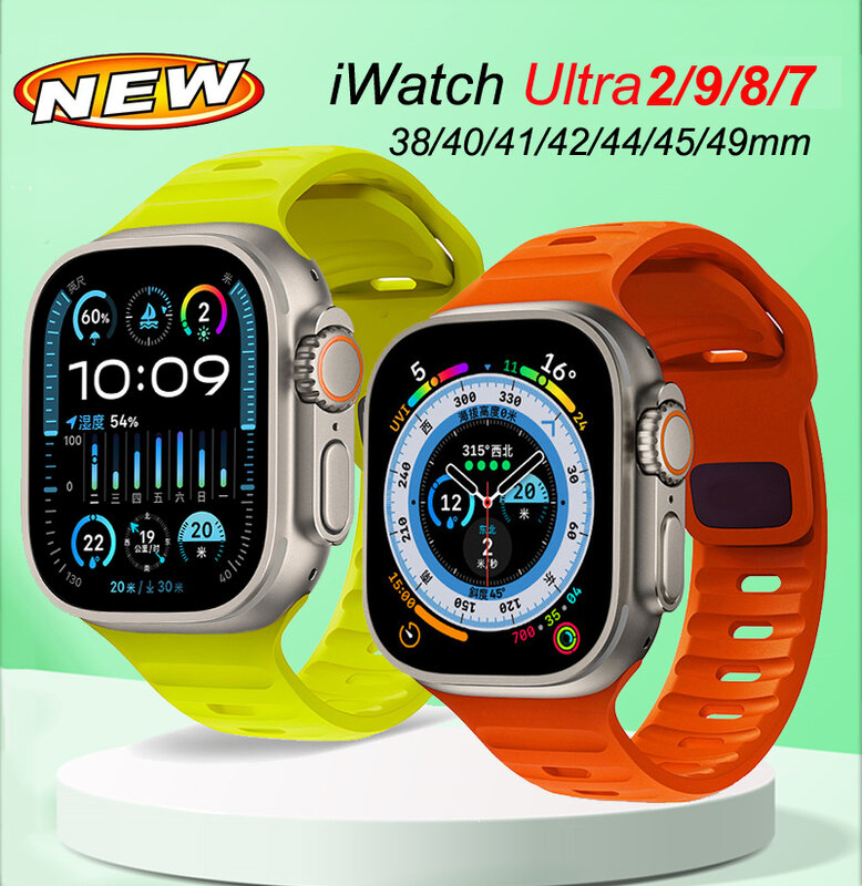 Мягкий силиконовый ремешок для Apple Watch Ultra 2, спортивный браслет для iWatch Serise 9 8 7 6, 49 мм 44 мм 45 мм 40 мм 41 42 мм 38 мм