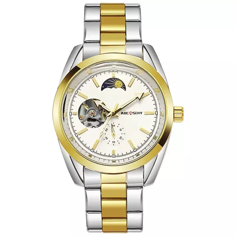남성용 야광 방수 스틸 밴드 쿼츠 시계, 캘린더 포함, 심플한 스포츠 비즈니스 시계, 고급 손목 시계