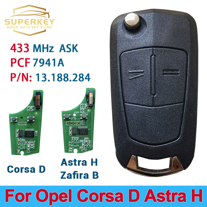 SUPERKEY Key Remote kunci mobil Flip PCF7941A 433MHz 46 Chip 2 tombol untuk Opel Vauxhall Corsa D G4 Astra H AH Zafira B Holden