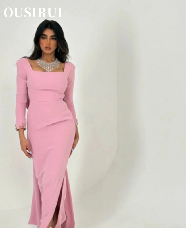 OUSIRUI Sexy Backless Women elegante abito da festa formale 2024 abiti da sera in raso rosa collo quadrato alla caviglia muslimatexam