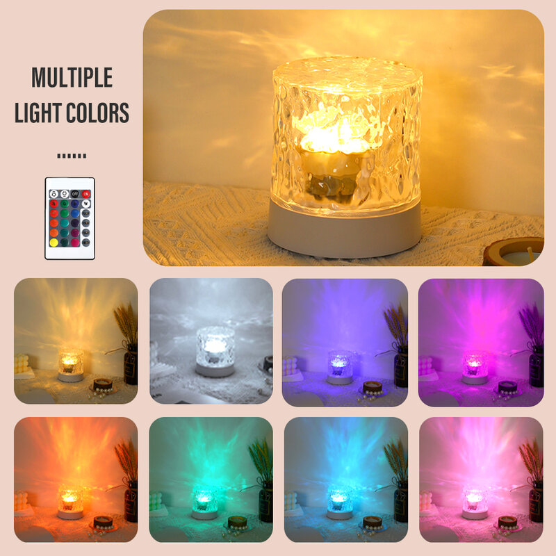 LED Wasser Welligkeit Ambiente Nachtlicht USB rotierende Projektion Kristall Tisch lampe RGB dimmbar für Schlafzimmer Nacht Spielzimmer Geschenk