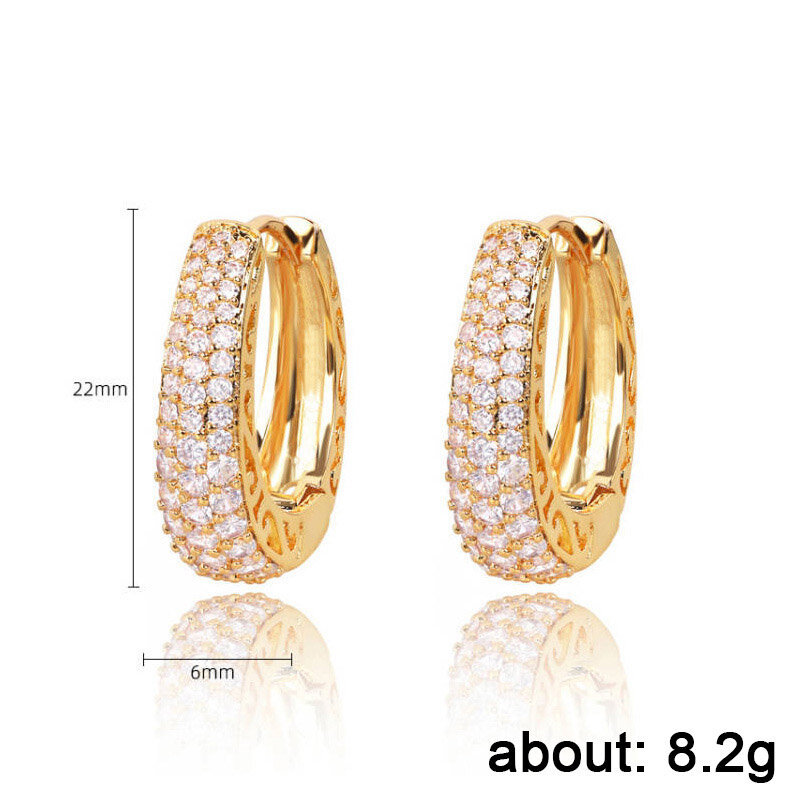 Huitan Luxury Paved CZ Hoop Earrings for Women Gold Color Hollow Out Design Temperament Female Ear Accessories Fashion Jewelry