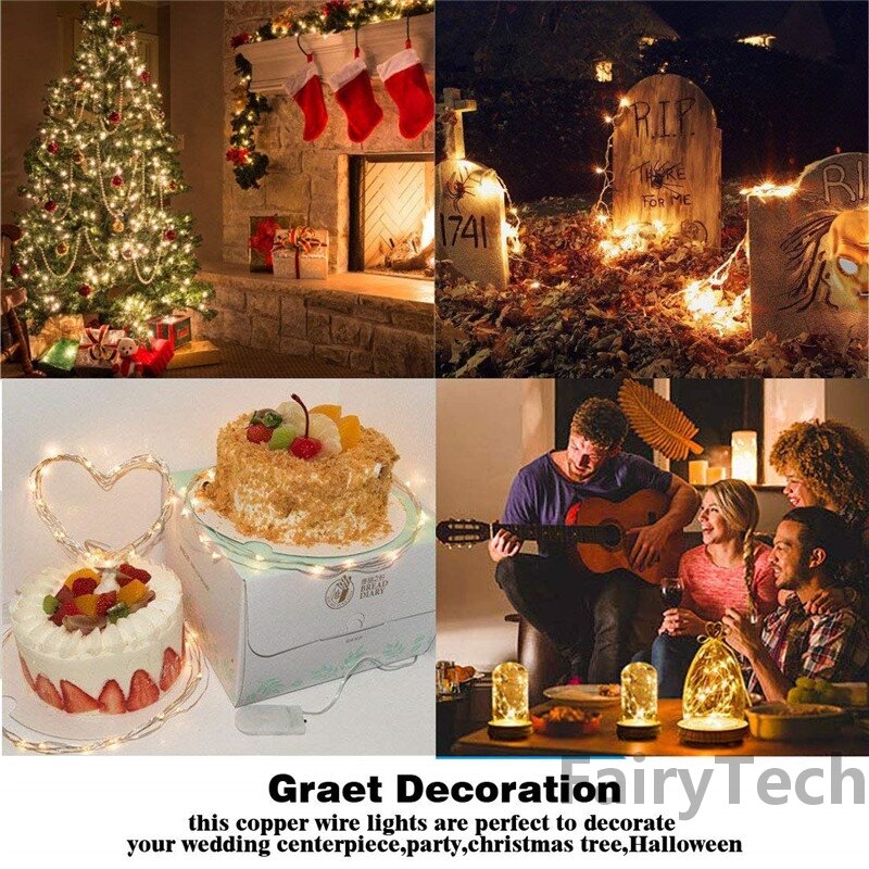 20 Pcs/Lot With Battery Copper Led Fairy Lights 2M 20 Leds Battery Operated LED String Light Xmas Wedding Party Decoration