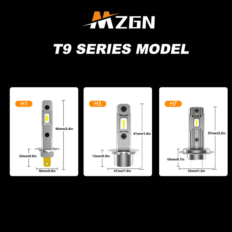 MZGN lampu depan Led 300% K bohlam mobil, 2 buah H1 H3 H7 12V 50W 12000lm 6000 lebih terang ukuran Halogen untuk lampu depan mobil lampu kabut otomatis