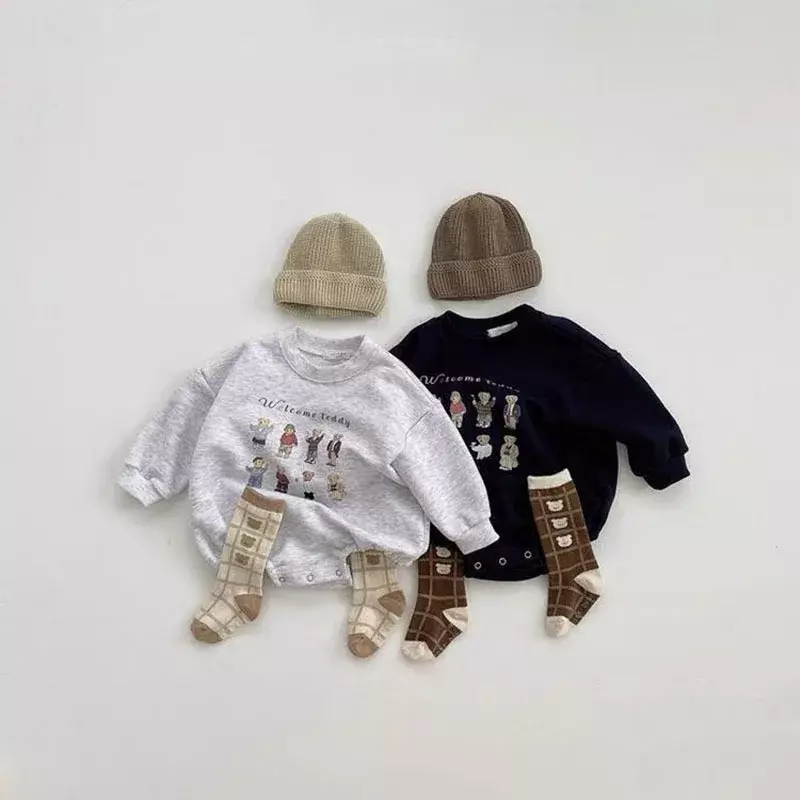 2024 New Baby Long Sleeve Cartoon Bodysuit Cotton Infant Casual Jumpsuit Fashion Bear Print Newborn Boy Girl Clothes 0-24M