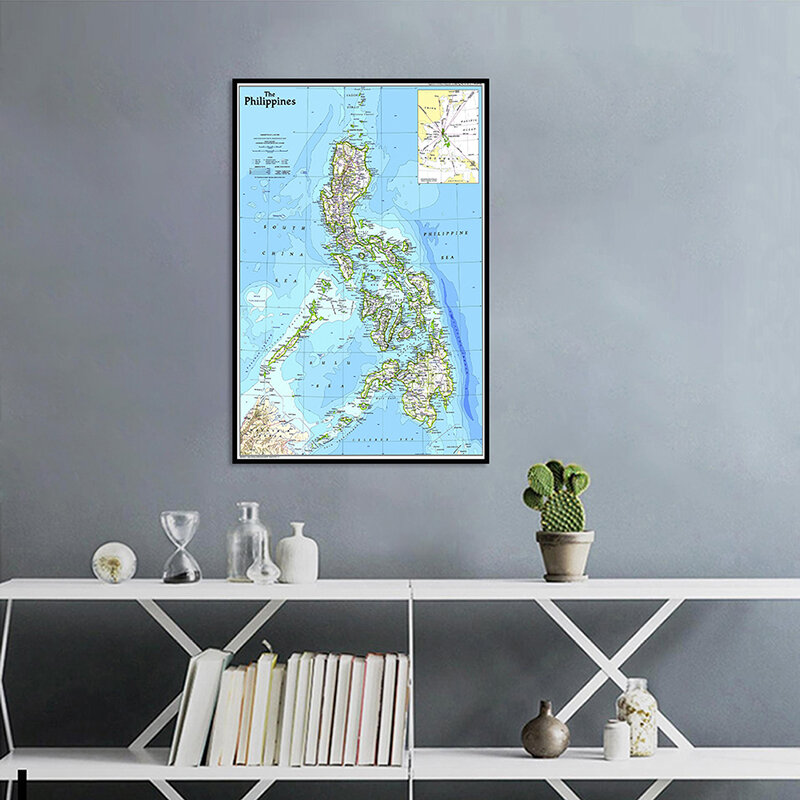42*59cm The Philippines Administrative Map 1986 Year Version Maps Wall Decorative Canvas Painting Living Room Home Decoration