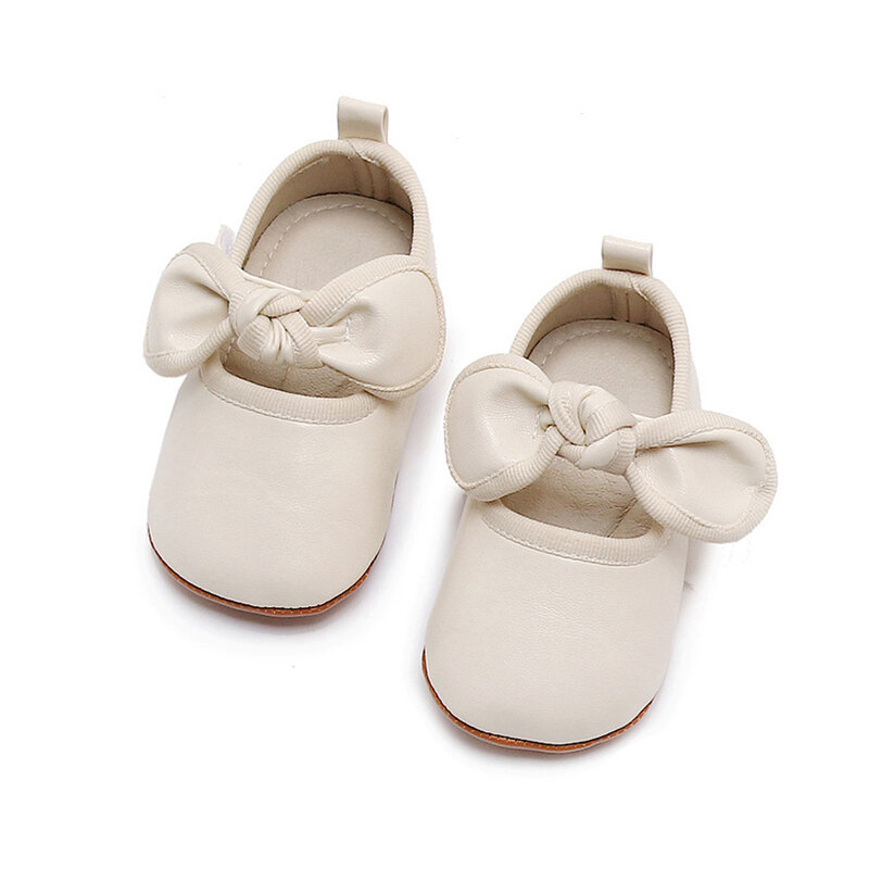 2023-08-30 Lioraitiin 0-18M Baby Girl Princess Dress Shoes Faux Leather Bowknot Mary Jane Flats Crib Shoes Non-Slip Rubber Sole