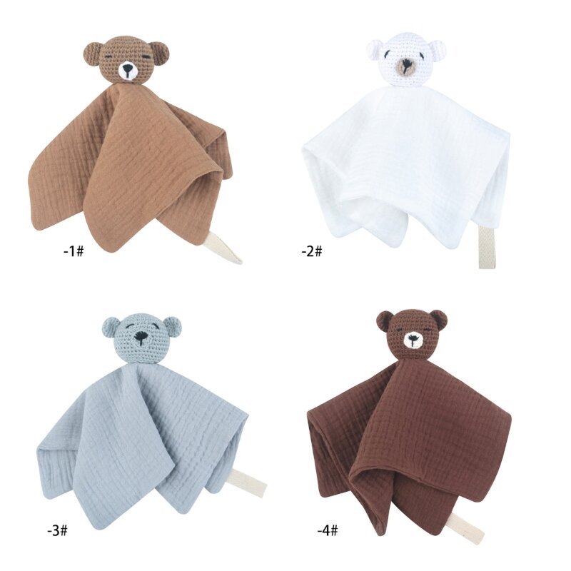 Infant Soother Bib Mood Appease Bib Knitted Bear Charm Security Blanket for Boy Girl Multifunction Pacify Handkerchief