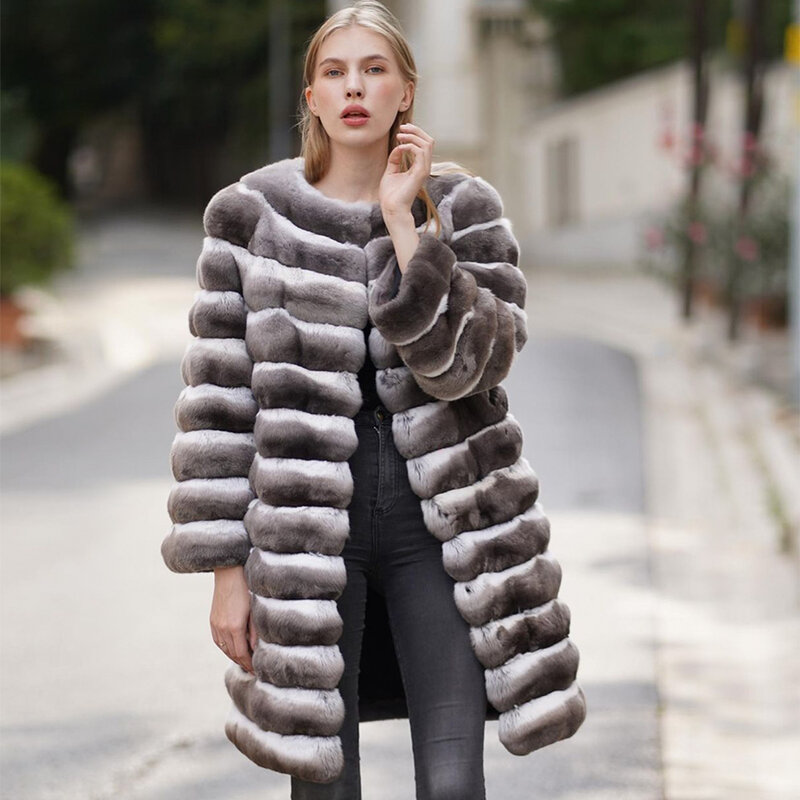 Winter Clothes Women Chinchilla Rabbit Fur Coat Natural Rex Rabbit Fur Jackets Warm Luxury Fashion