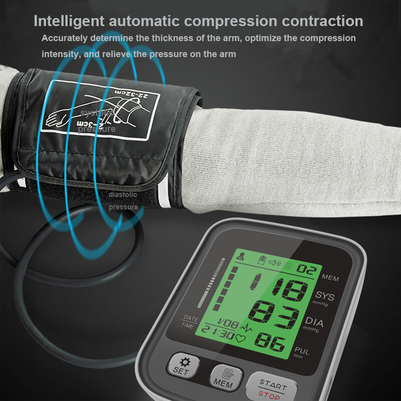 JianYouCare-tensiómetro Digital LCD para brazo, Monitor de presión arterial, medidor de frecuencia cardíaca, esfigmomanómetro de manguito grande, tonómetro portátil