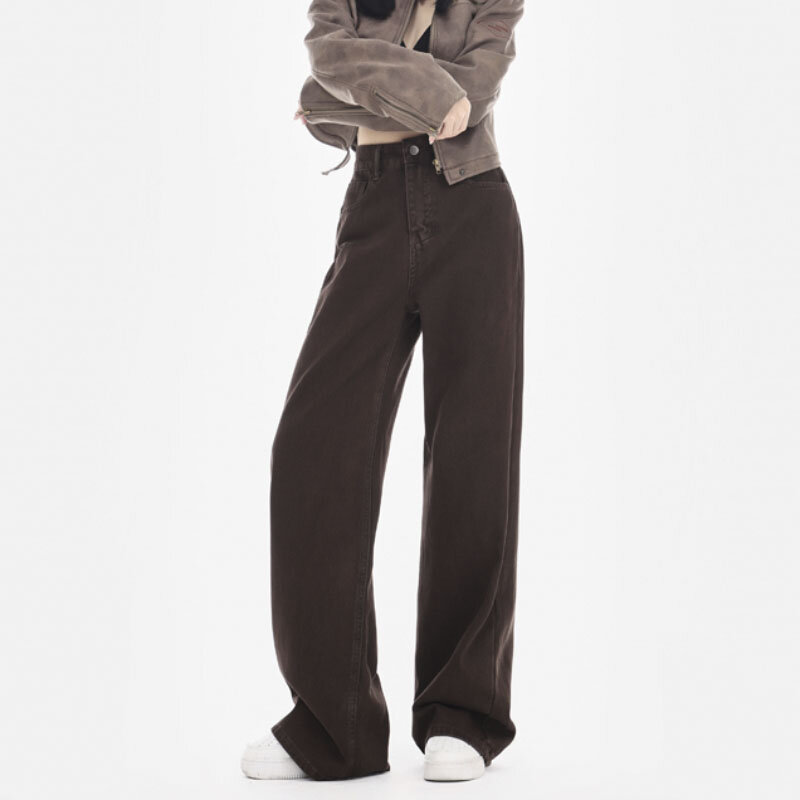 Jeans da donna Vintage americani autunno 2023 Jeans larghi a vita alta moda Streetwear pantaloni in Denim a terra