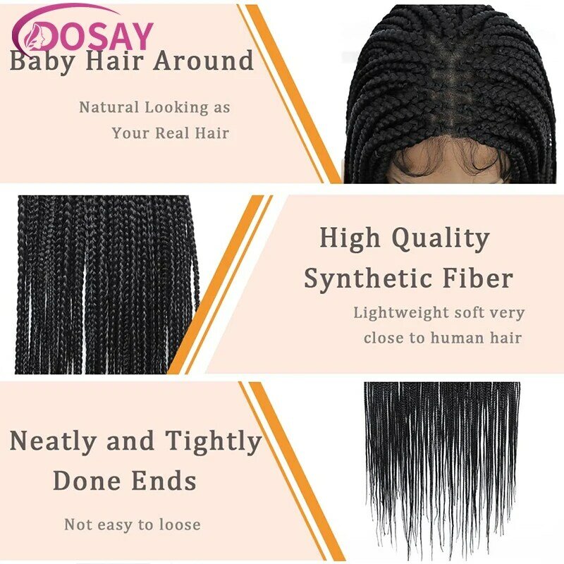 Синтетические фронтальные искусственные плетеные парики на сетке, квадратные плетеные парики без узлов в коробке для черных женщин, 36 дюймов, с детскими волосами