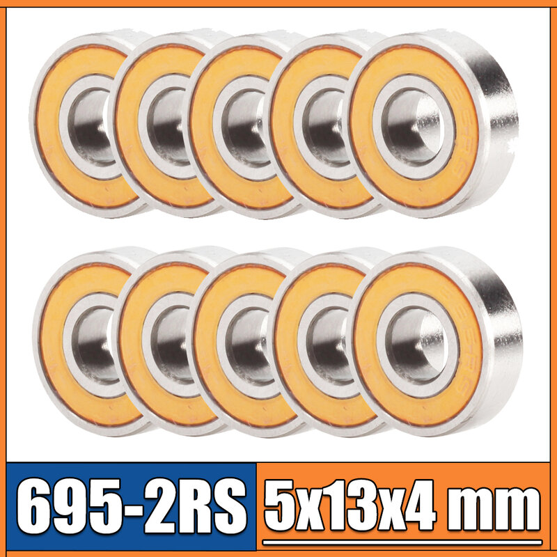 ABEC-3 de rodamiento 695-2RS, 10 piezas, 5x13x4mm, 695RS en miniatura, 619/5RS, Z2V1, rodamiento sellado naranja, 695, 2RS