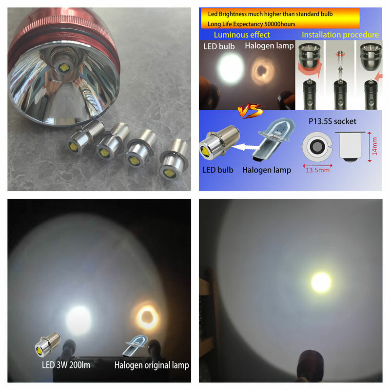 P13.5S Pr2 LED Bulb 3W Upgrade LED Flashlight Bulb Maglite LED Conversion Kit  Mag Light LED Bulb 2-16 C&D Cells Maglite Torch