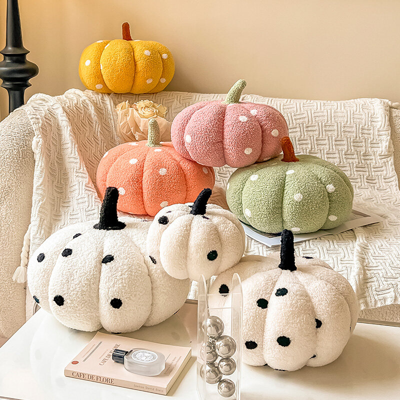 Ins Polka Dots Pumpkin Pillow 35cm Creative Special-shaped Sofa Cushion Halloween Decoration Cute Children Plush Toys