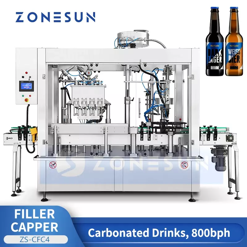 ZONESUN Automatic Beer Bottle Filling e tampando a máquina, Isobaric Bottle Filler Carbonated Enchimento Crown Cap Pressionando ZS-CFC4