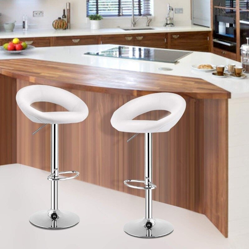 Bar Stools, Set of 2 Modern Swivel Adjustable Barstool, PU Leather Backless Stools, with Chrome Plated Footrest and Base