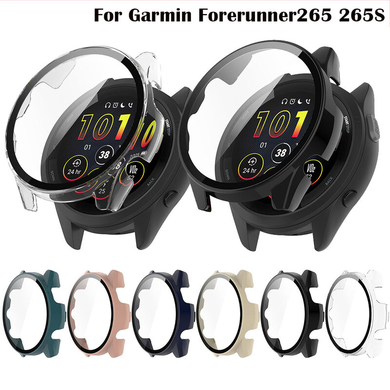 Full Protective Case For Garmin Forerunner 265 Forerunner 265S Screen Protector Cover Shell +tempered glass Film Accessories