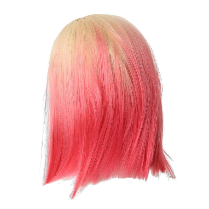 Rambut palsu pendek lurus renda kecil Wig serat sintetik Wig merah muda Ombre Wig kepala Bob untuk acara Cosplay baju klub malam