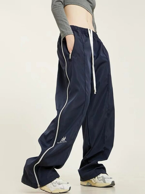Женские спортивные брюки в стиле хип-хоп, свободные прямые повседневные брюки на молнии в американском стиле ретро, весна 2023