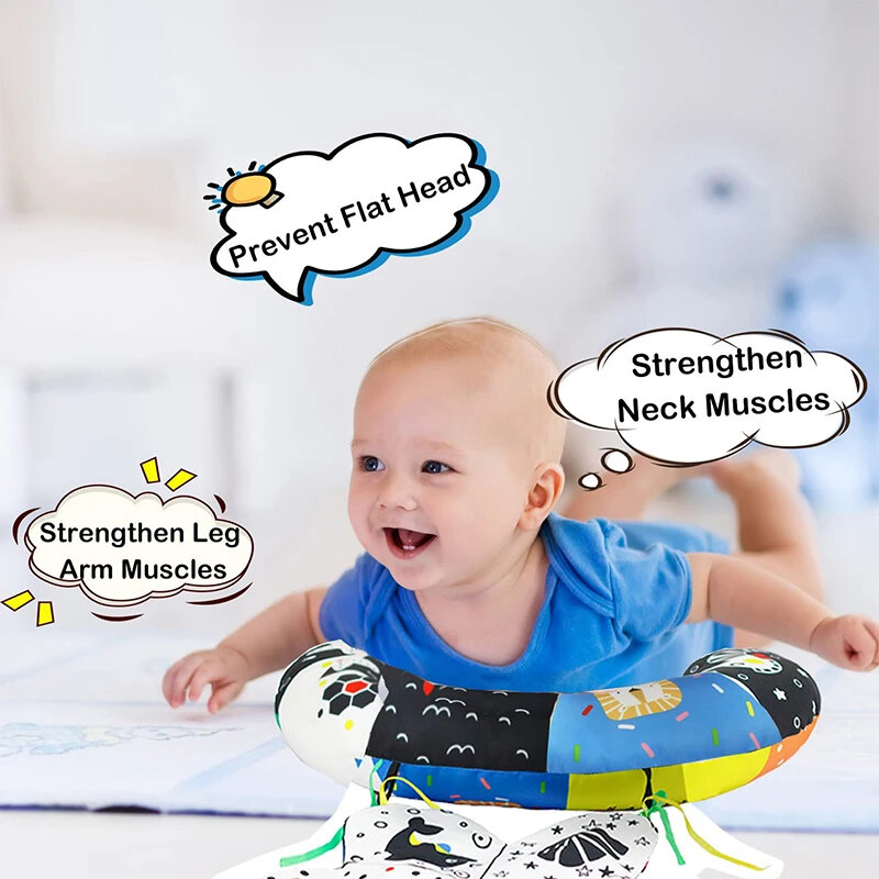 Bantal bayi mainan waktu perut hitam putih kontras tinggi mainan sensorik bayi Montessori bayi 0-12 bulan bantal latihan baru lahir