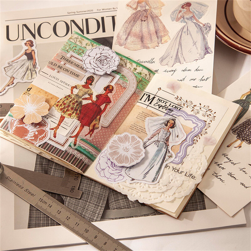 40 unidades/pacote adesivos do vintage moda menina senhora washi papel adesivos diy scrapbooking diário planejador decoração adesivo álbum