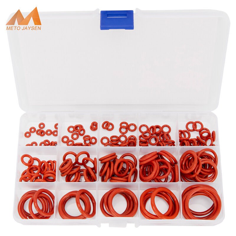 150-200-225PCS VMQ Sealing Silicone Assortment Kit O-rings OD 6mm-30mm CS 1.5mm 1.9mm 2.4mm 3.1mm Red Gasket Replacements HG009