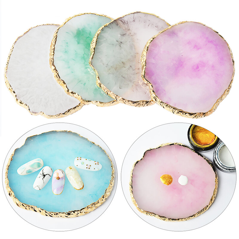 1PC Round Resin Agate Stone Nail Art Palette False Nail Tips Mixing Color Drawing Pallet Gel Polish Display Shelf strumento per Manicure
