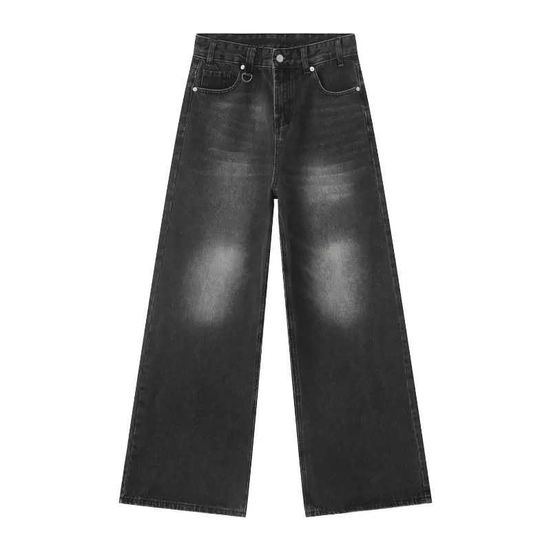 Streetwear Vintage Y2k Jeans da uomo pantaloni larghi neri nuovi pantaloni in Denim a gamba larga Hip Hop Harajuku pantaloni dritti invecchiati
